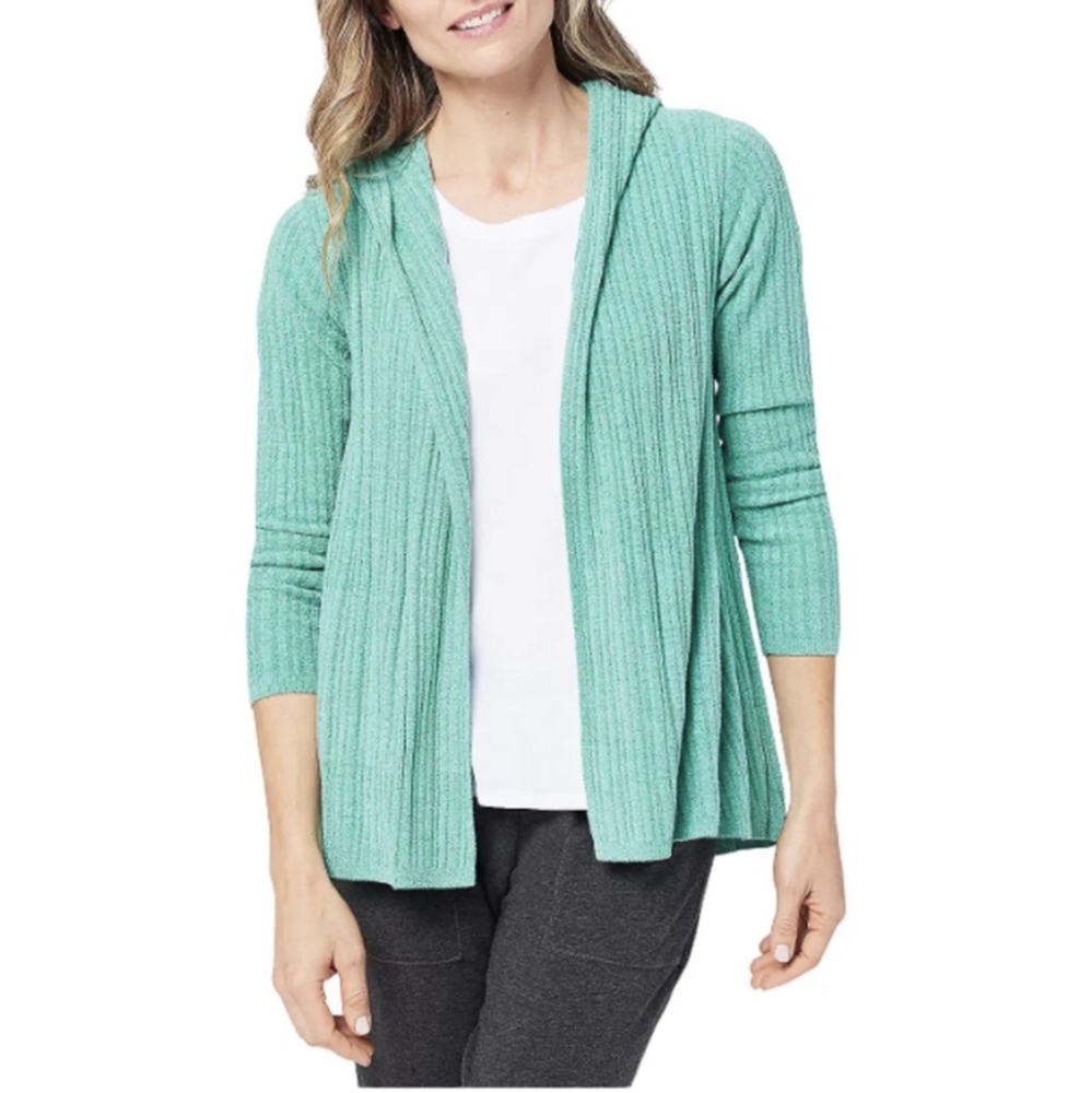 Barefoot Dreams Womens Sweater Cozy Chic Ultra Lite Ribbed Hooded Cardigan 1X